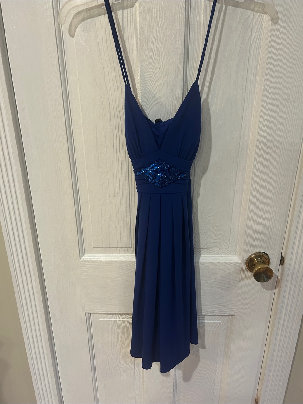 City Studio Navy Blue Sequin-Waist Midi Dress